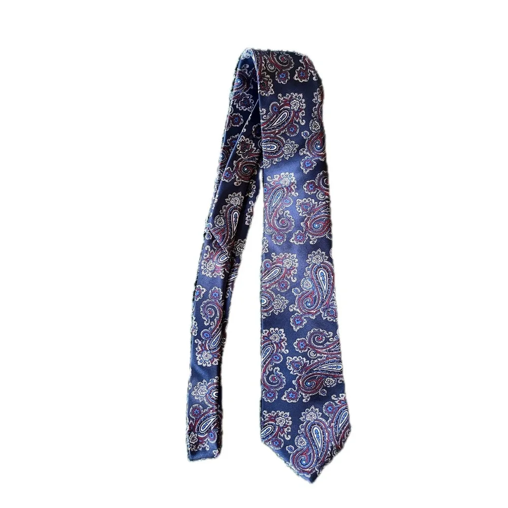 Vintage Parliament House London Mens Silk Tie Navy Blue Red Paisley Made in USA